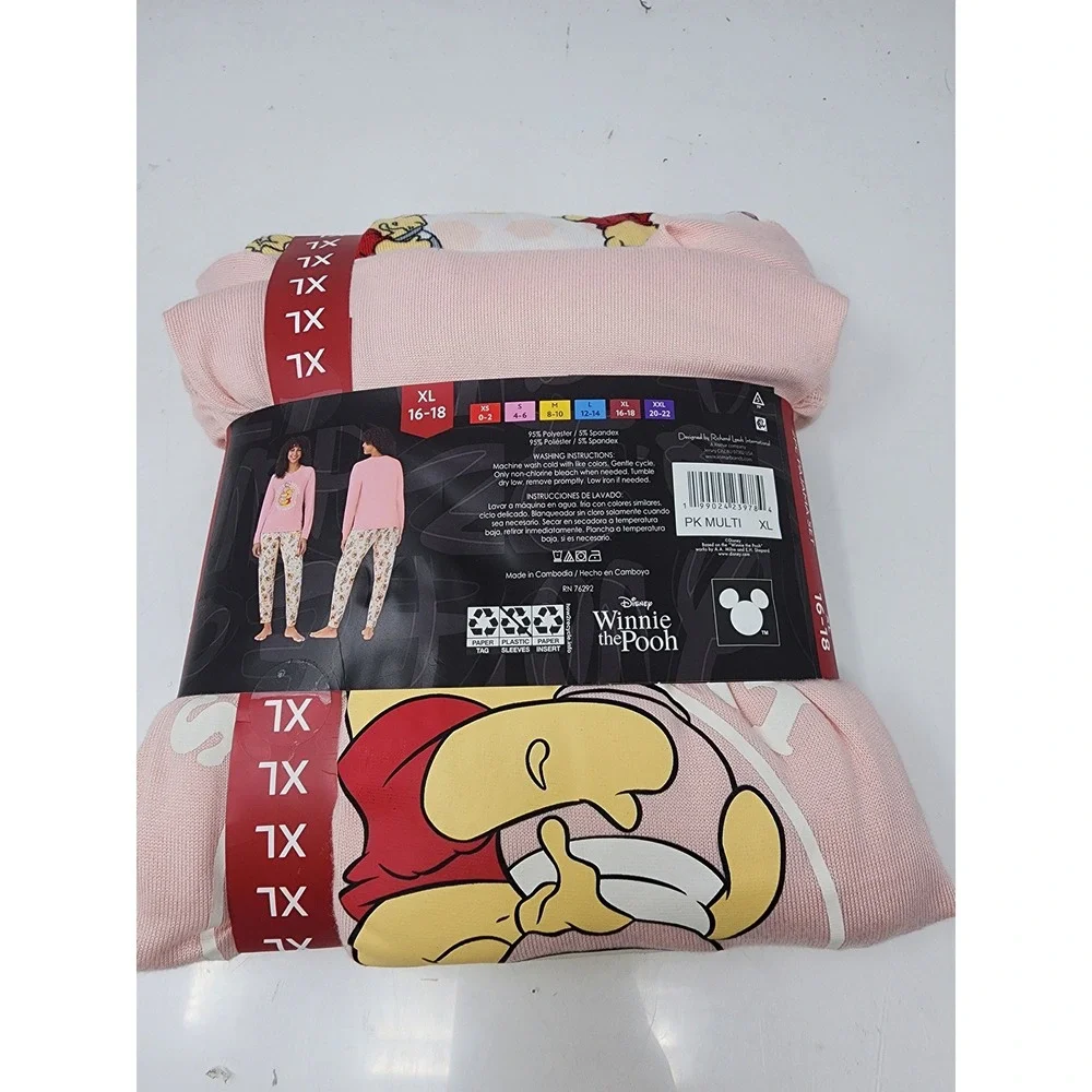 Disney Womens Winnie the Pooh 2PC Pajama Set Pink Poly Blend Casual Size XL - Picture 3 of 5